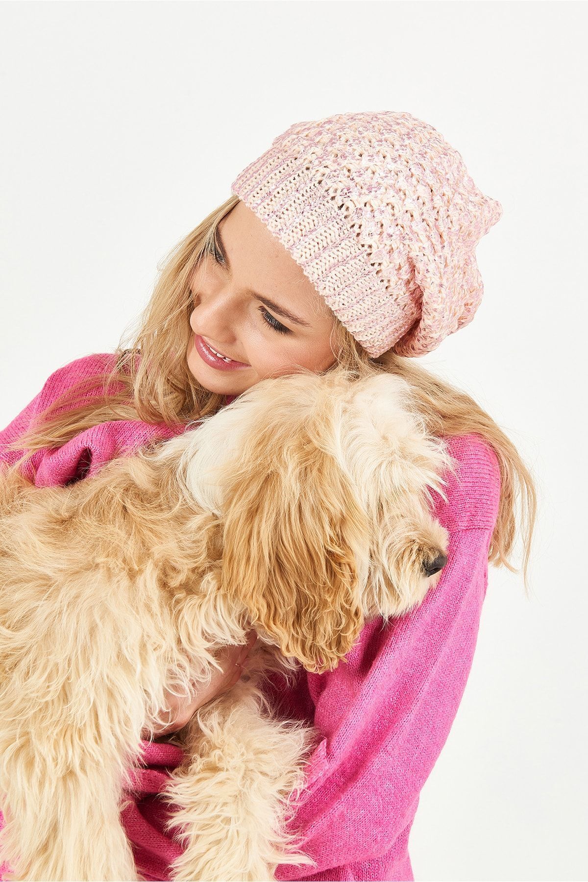 POSUSS-Glittery Non-Pompom Acrylic Women's Beret Salmon - Ps351 3
