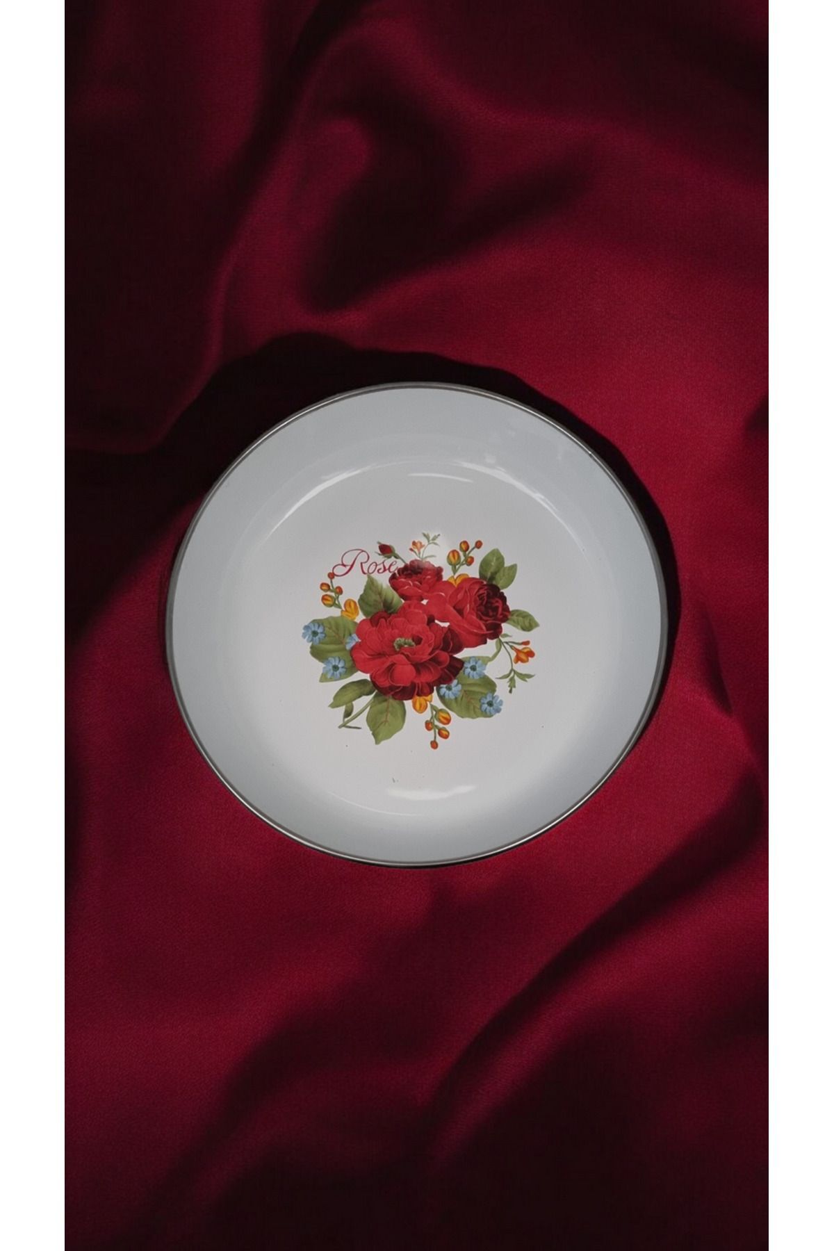 Emaye Zırhlı Muhallebi Kasesi 20 Cm Desenli Yemek Kahvaltı Tabak Desenli Salata Cips Tabak