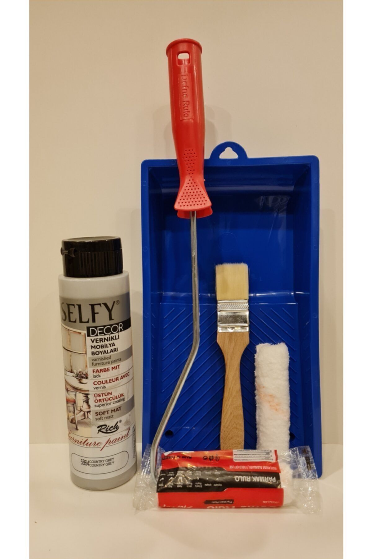 Rich Selfy Decor 500 Cc (750 Gr) Country Gri Kendinden Vernikli Dolap Boyama Seti