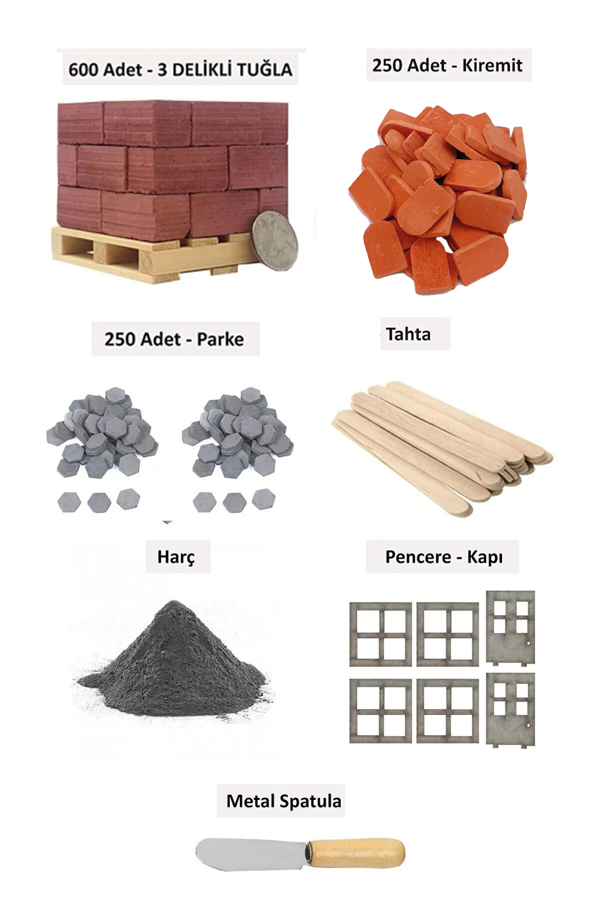 Genel Markalar Minyatür Inşaat Seti 3 Delikli Özel Tuğla + 600 Adet