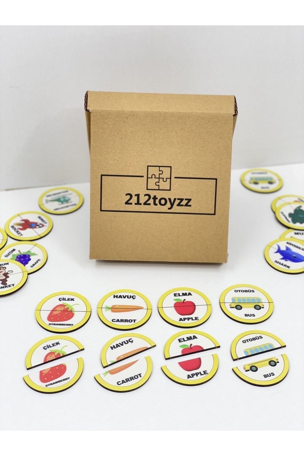 212toyzz Ahşap Iki Parçalı Eşleştirme Oyunu Türkçe ingilizce hayvan Meyve Taşıt eğitici öğretici montessori fotoğrafı 5 (önizleme)