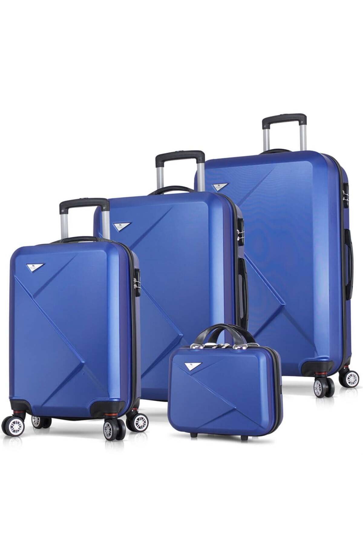 My Valice Diamond Abs Kabin Orta Büyük Ve Makyaj Boy Mavi 4'lü Travel Valiz Seti