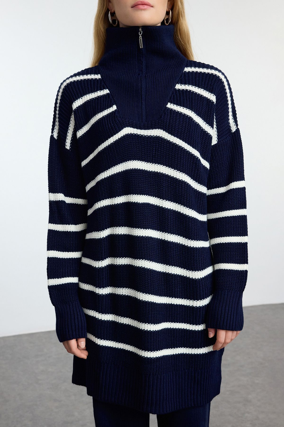 Trendyol Modest-Σετ Πλεκτά ριγέ Navy Blue Θεσσαλονίκη - Αναλυτικά με φερμουάρ Tctaw24us00058 3