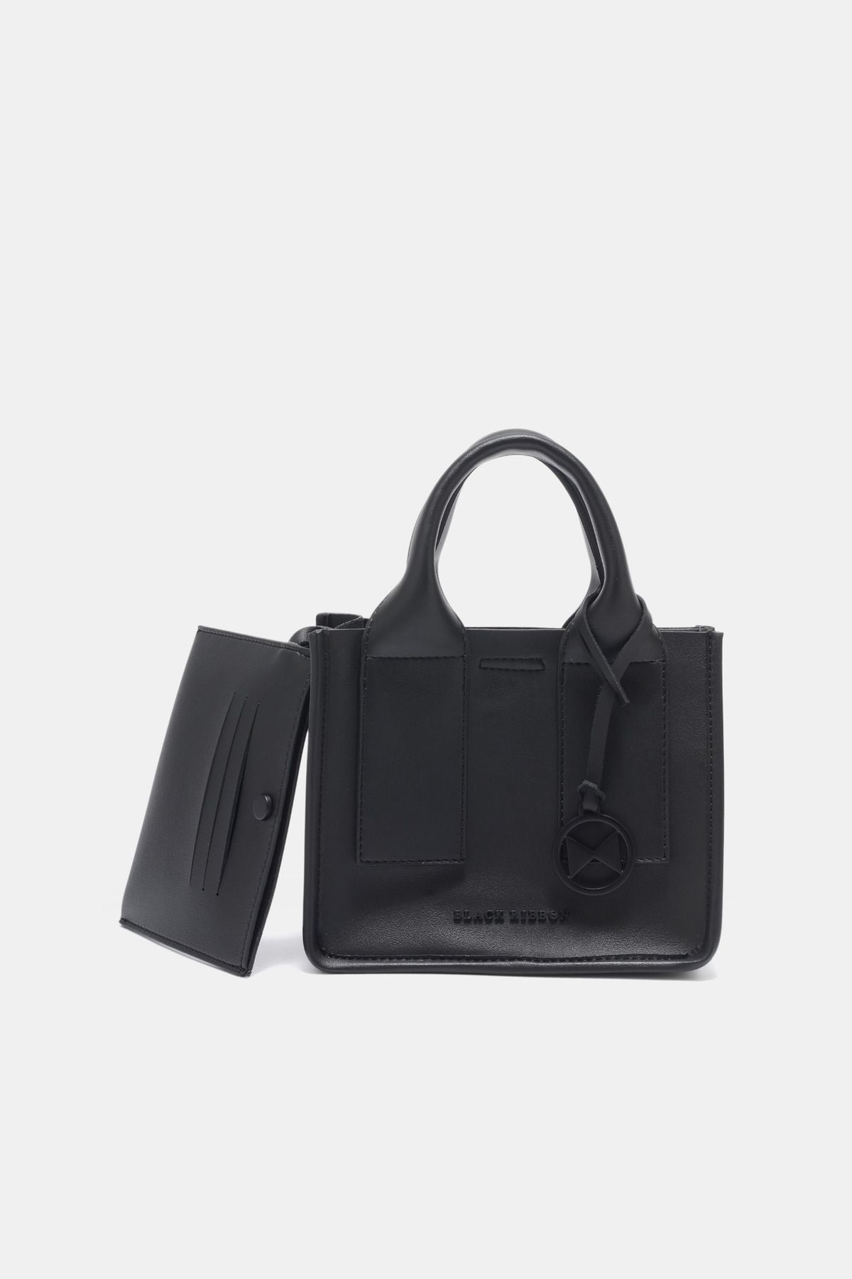 کیف پیام رسان مشکی زنانه کیسه دست و شانه سیاه مینی خالص Black Ribbon