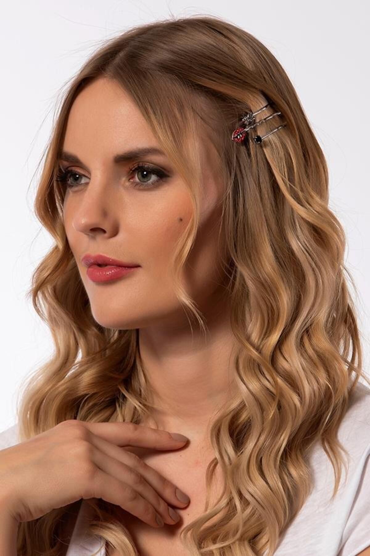 Modex-Red Lip Detail Triple Hair Clip 3