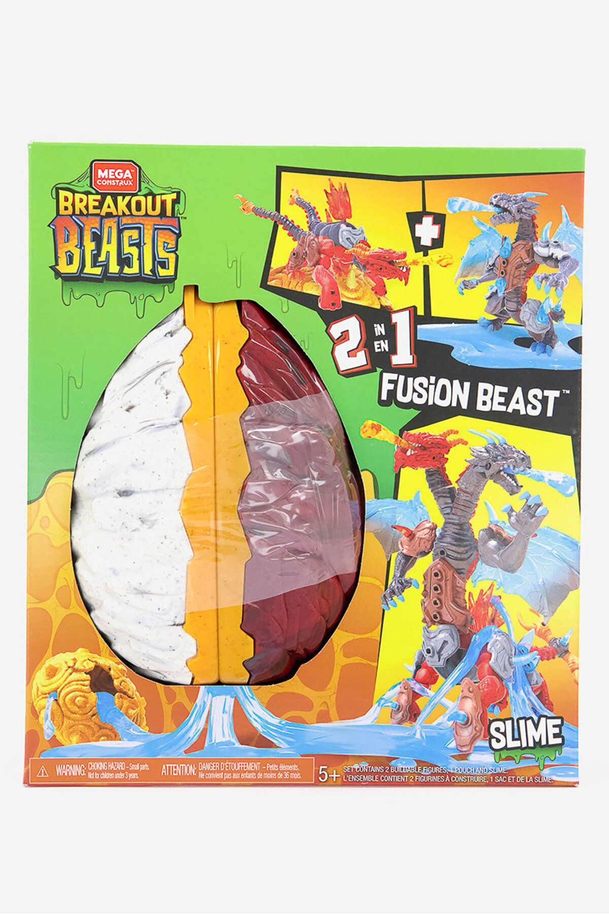 Mega Construx-Breakout Beasts 2,in,1 Fusion Beast Construction Set with 2 Buildable Figures, Orange Combo 1