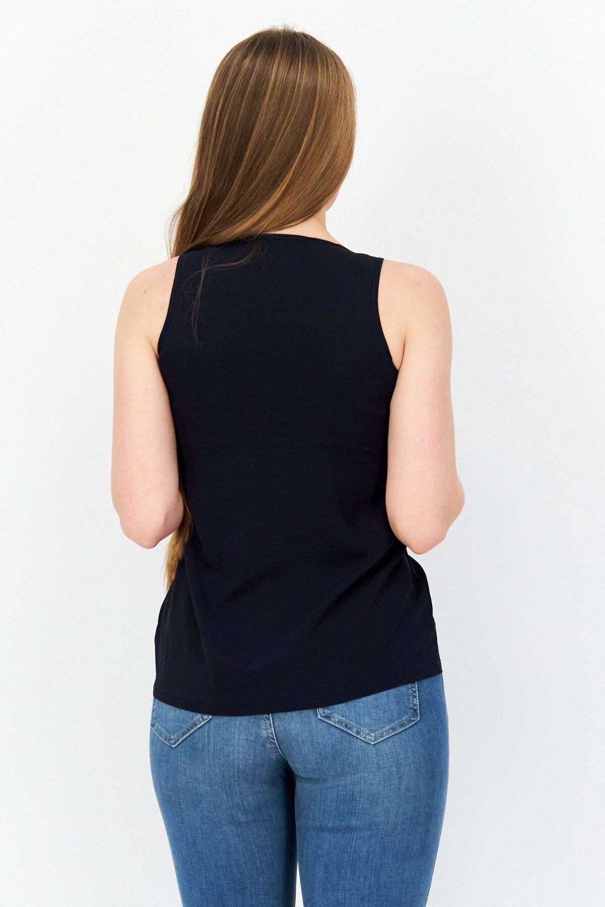 French Connection-Women Scoop Neck Sleeveless Plain Top, Navy Blue 3