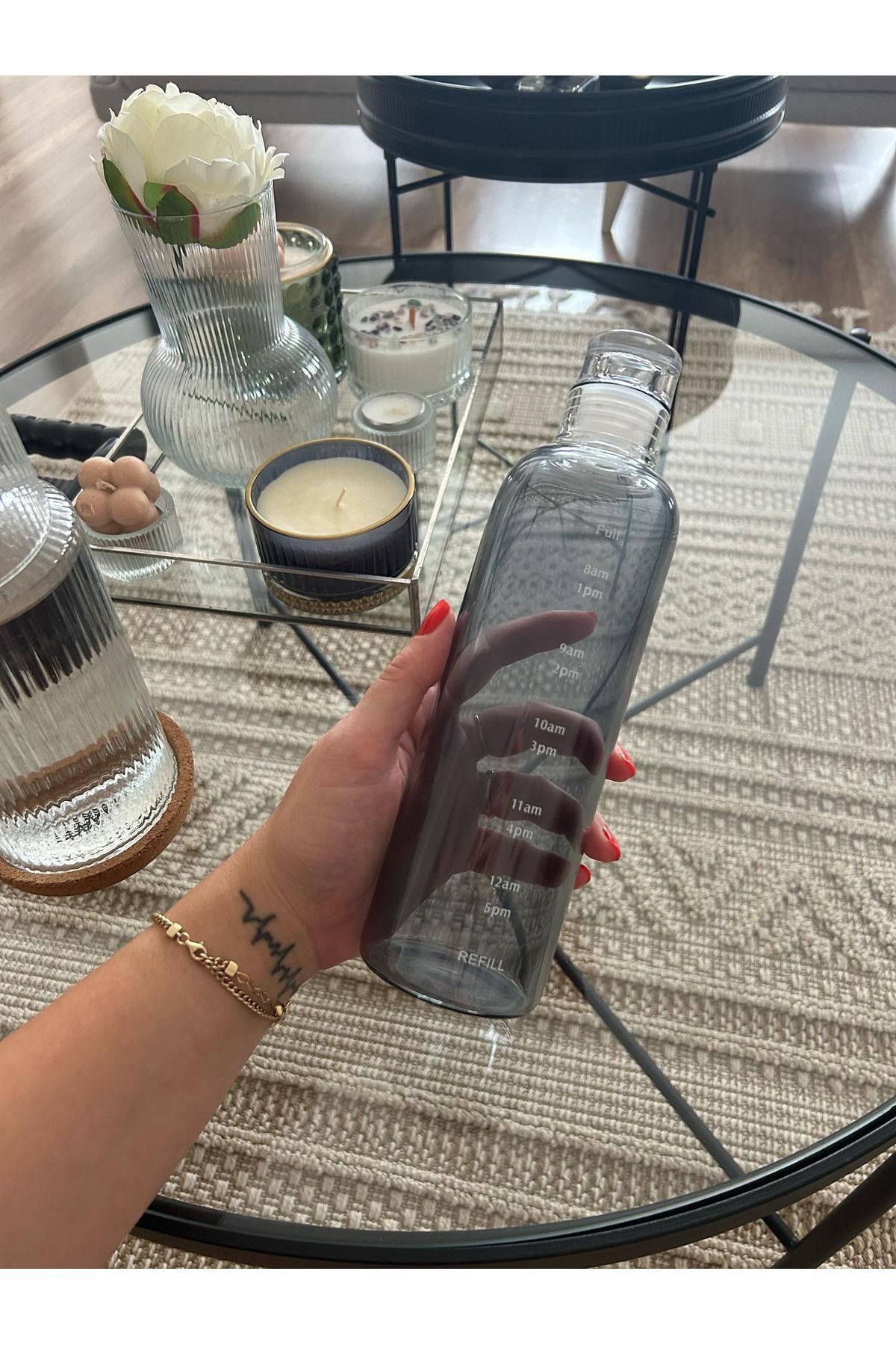 KÜÇÜK EW-Healthy Glass Water Bottle 500ml Motivational Leak Proof Water Bottle Borosilicate Glass 5