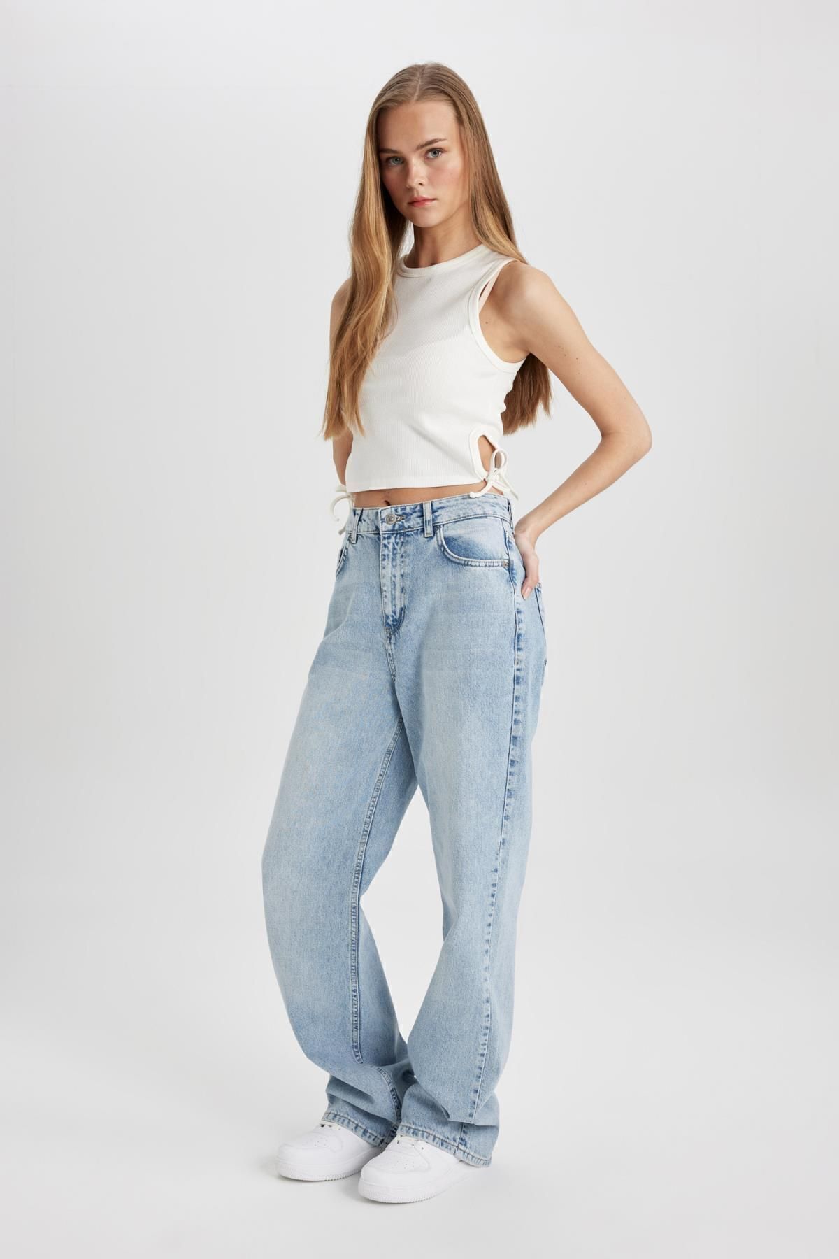 DeFacto-High Waist Wide Leg 90S Large Leg Jean Pants B8246Ax24Sp 4