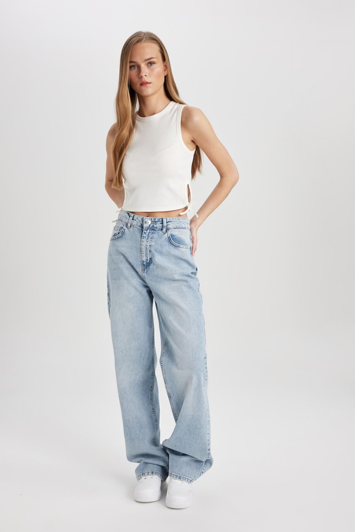 DeFacto-High Waist Wide Leg 90S Large Leg Jean Pants B8246Ax24Sp 3