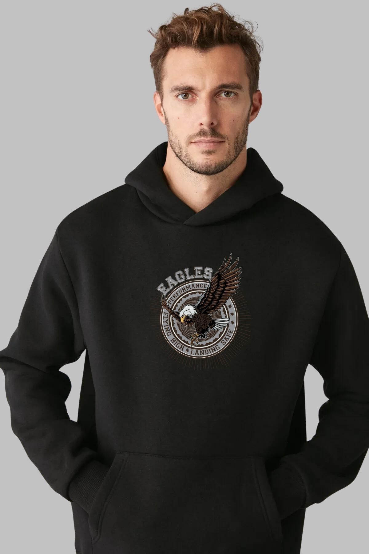 Nyda Collections Hanorac Oversize Unisex Cu Glugă Cu Imprimeu Eagle - Mânecă Lungă, Bumbac Unisex - S