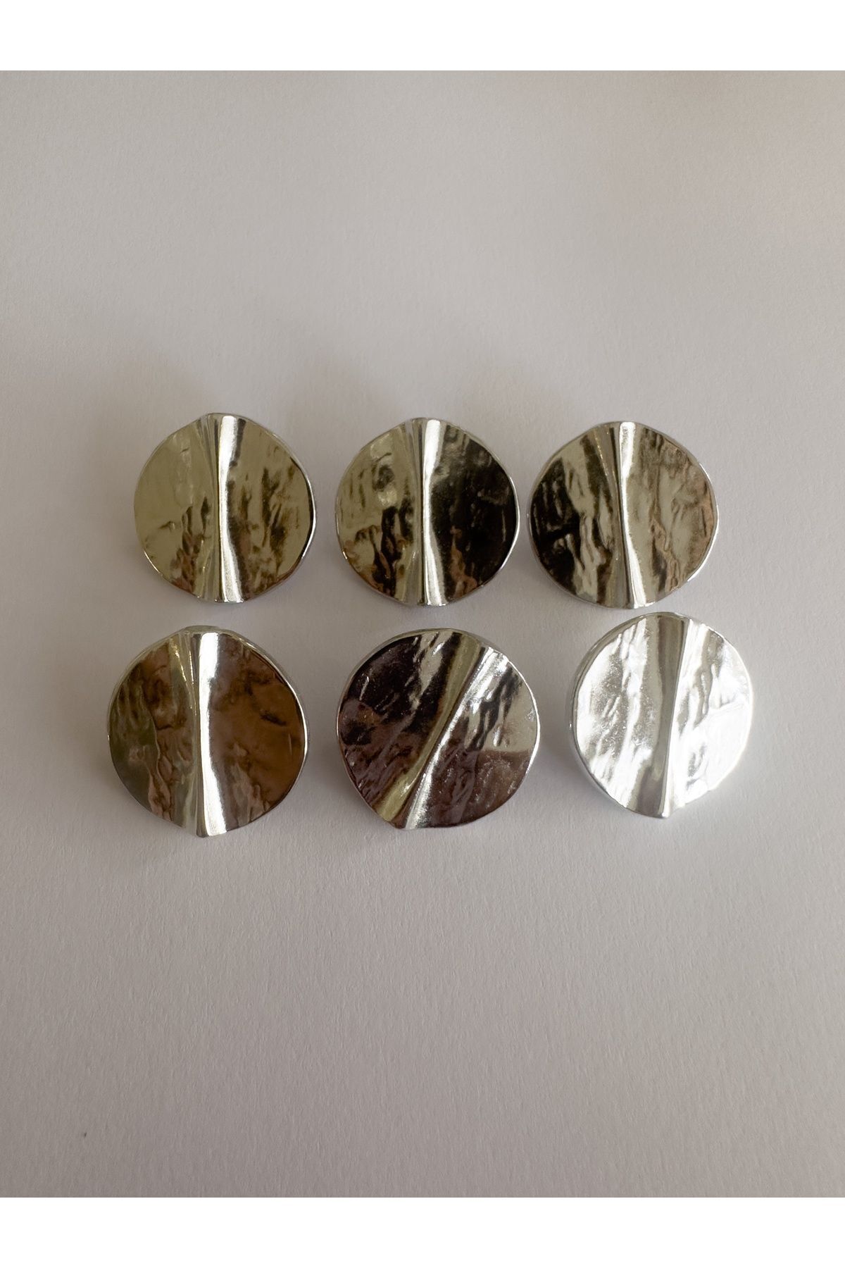 aensia Gümüş Silver Özel Tasarım Kabartılı Çizgi Detaylı Metal Düğme Kaban Ceket Trençkot Düğmesi-6lı Paket