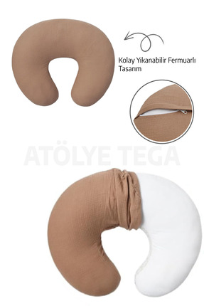 TEGA Müslin Emzirme Yastığı Minderi, Pamuk Müslin Kumaş - Dolgulu Yastık