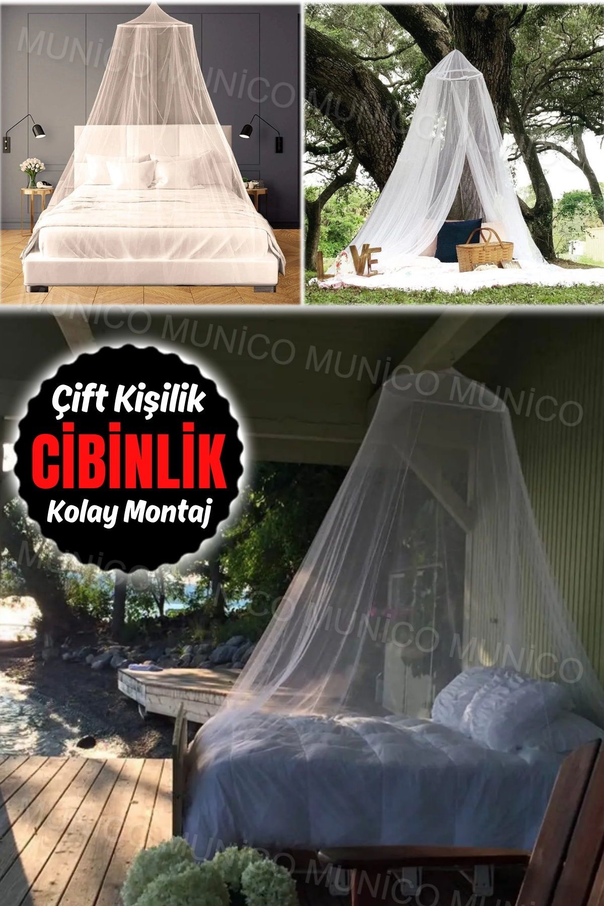 Munico Pratik Yatak Perdesi İnce Örgü Dekoratif Çok Yönlü Yuvarlak Kubbe Prenses Yatak Gölgelik Oda Dekoru
