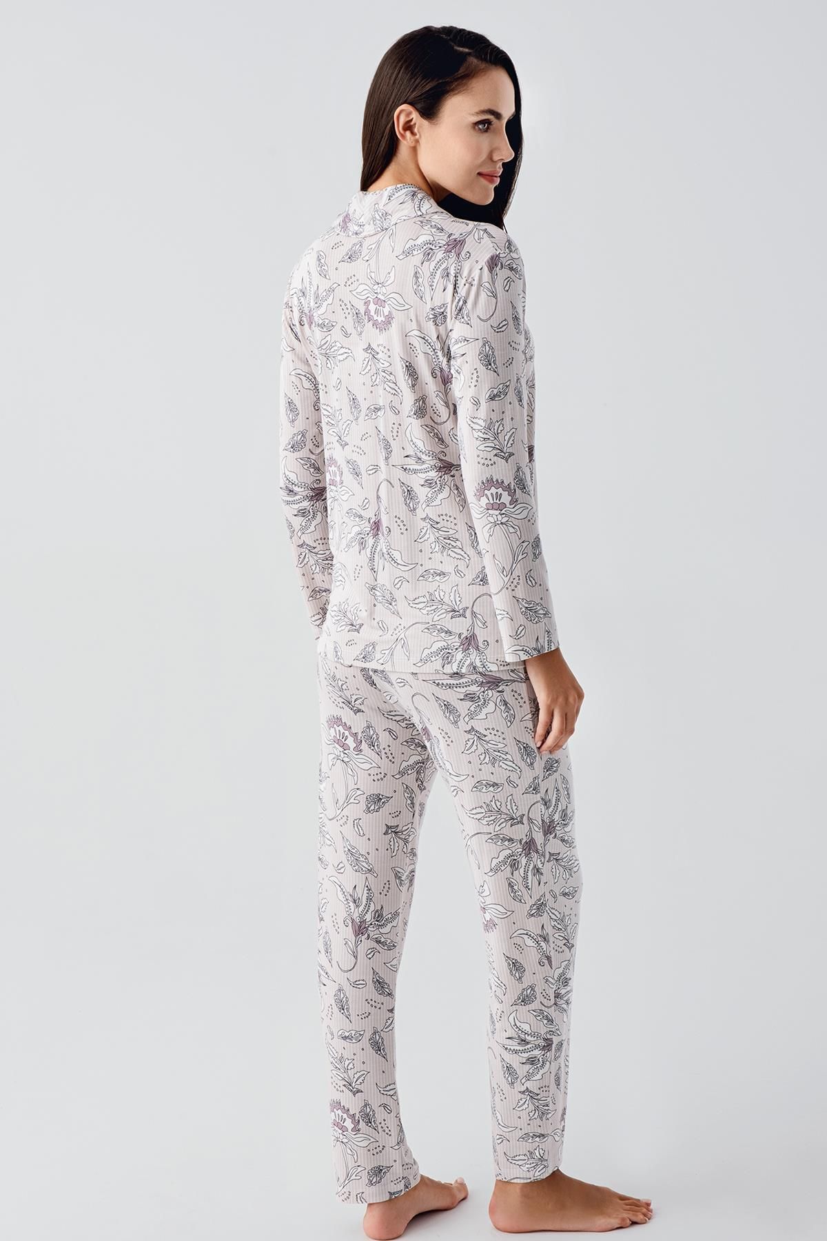 Artış-Patterned Viscous Pajama Set - Long Sleeve and Buttoned 2
