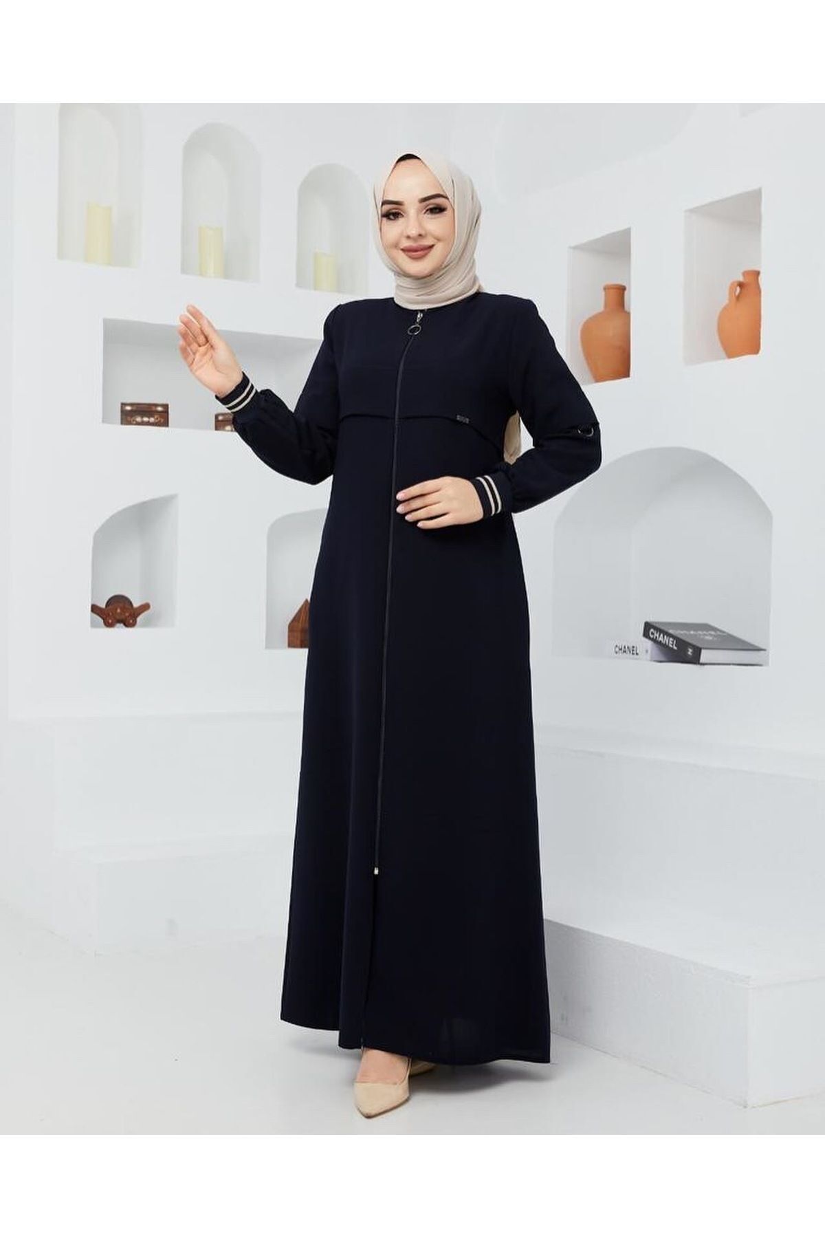 SARİAL GİYİM Yeni Sezon Spor Tarz Ribanalı Yazlık Lacivert Ferace