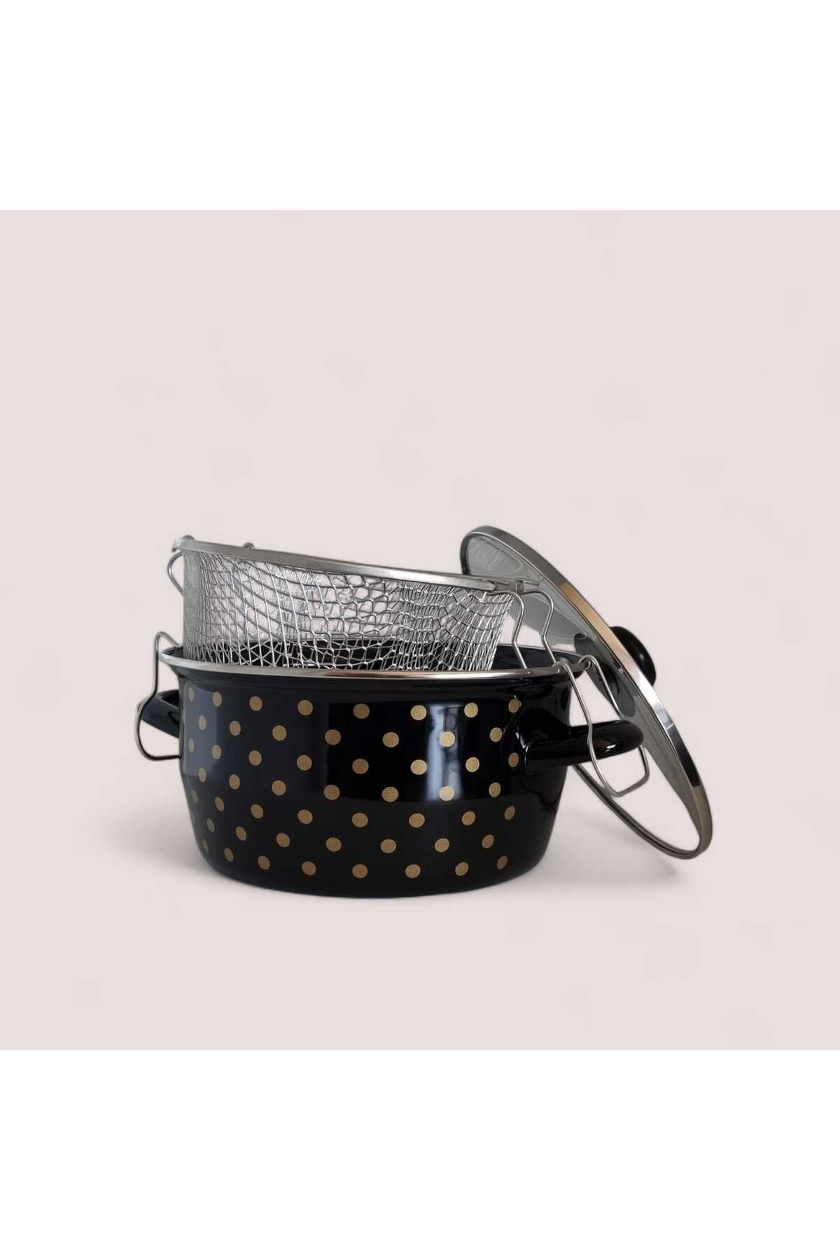 22 cm dekorlu emaye kızartma tenceresi