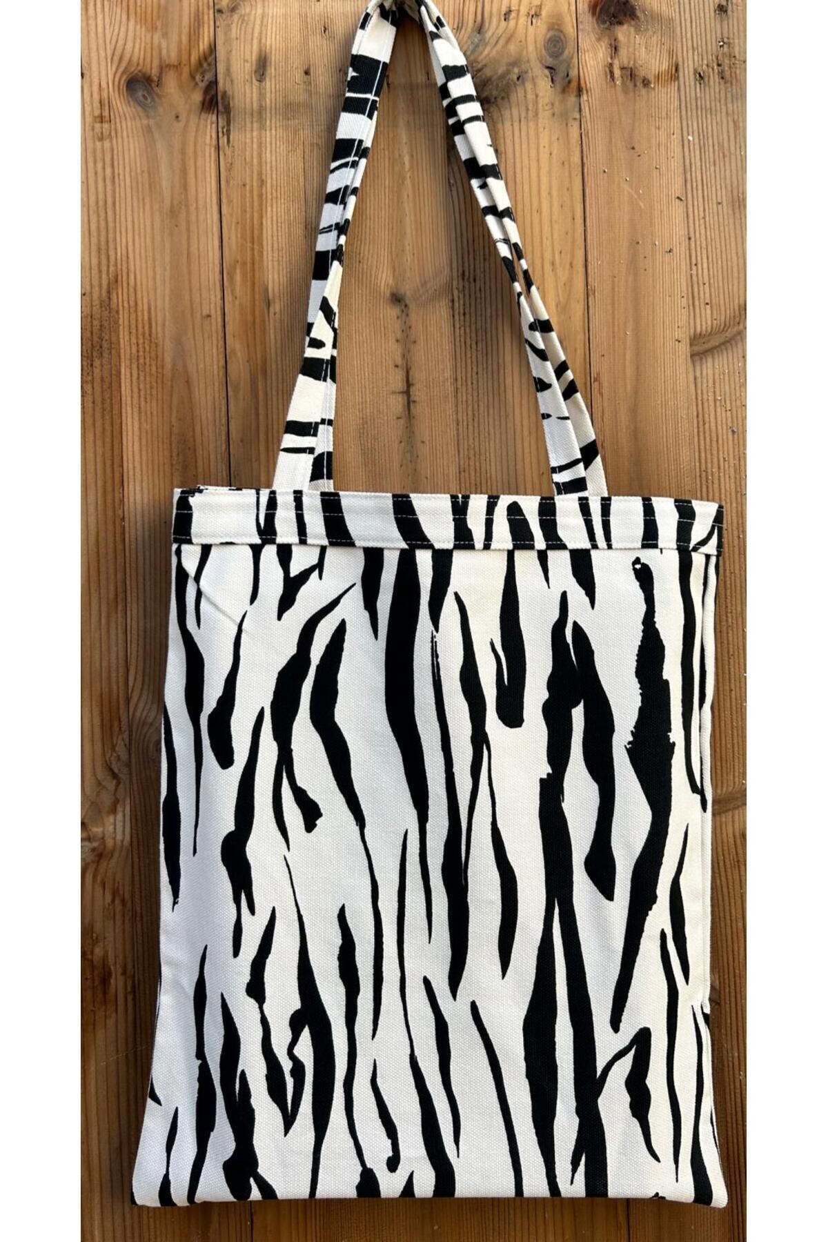 daystore-Zebra Patterned Canvas Tote Bag 1