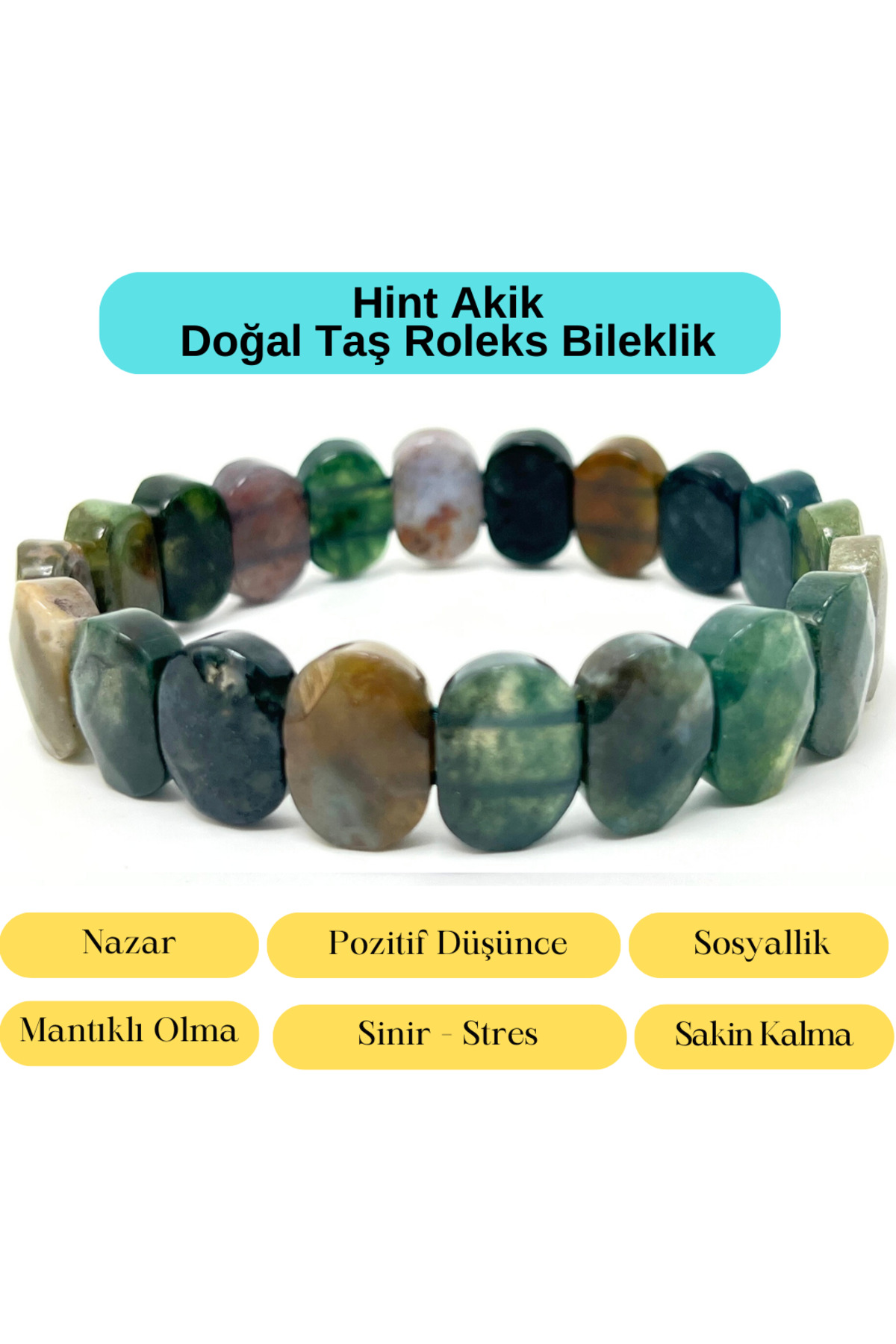 Sertifikalı Hint Akik Doğal Taş Roleks Bileklik 5