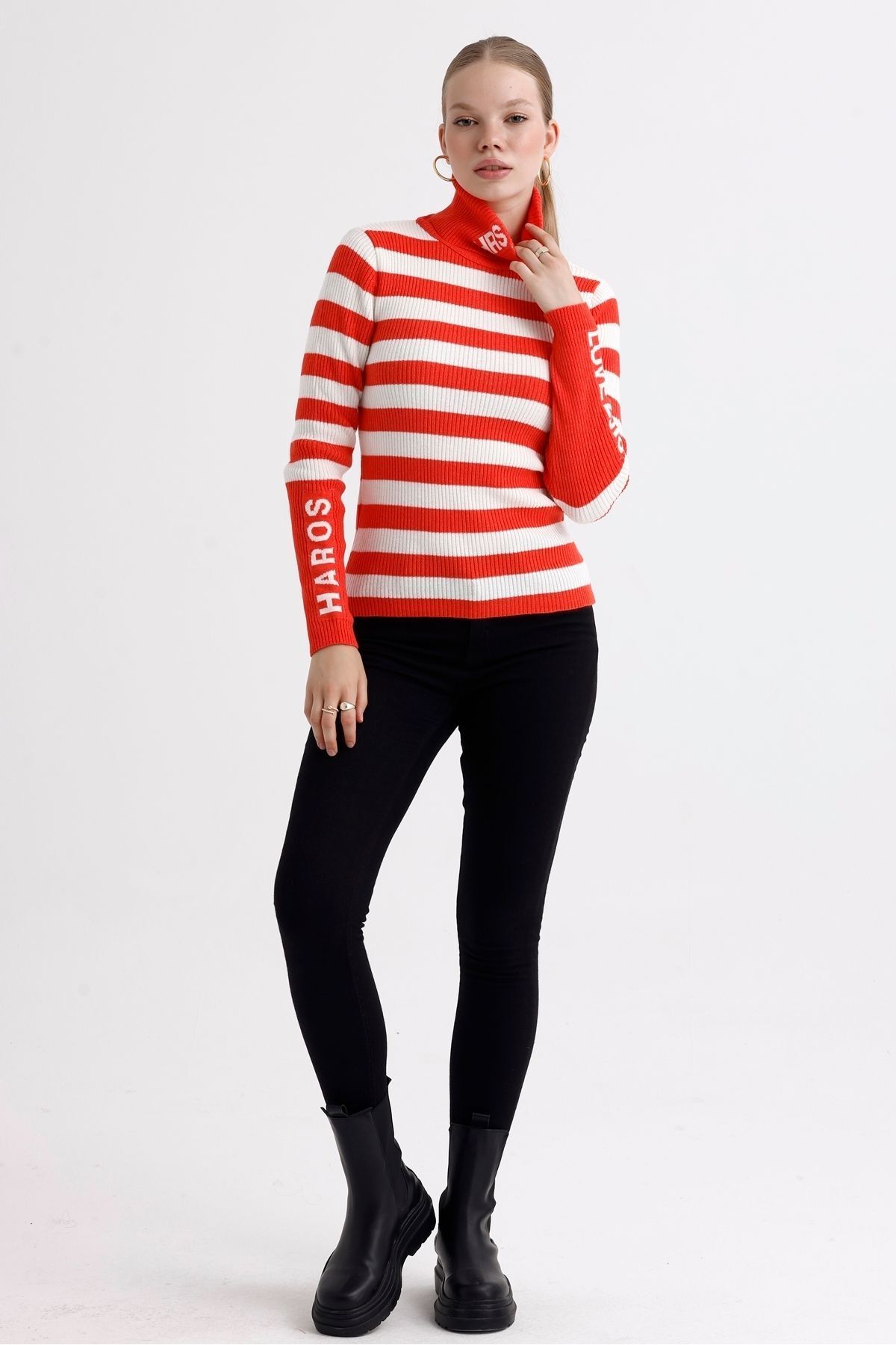 MD trend-Turtleneck Ribbed Sweater - Striped and Color Block 4