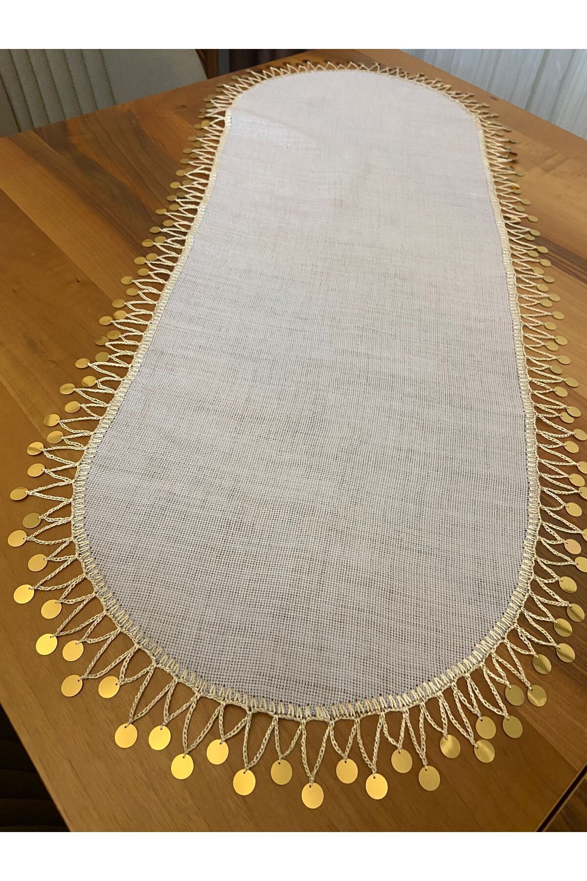 Linen Kumaş Gold Pullu Masa Örtüsü,sehpa Örtüsü,runner 6
