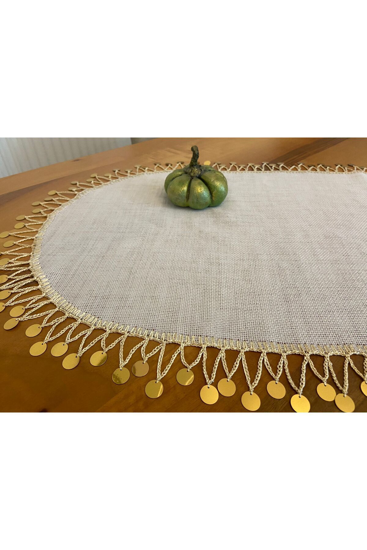 Linen Kumaş Gold Pullu Masa Örtüsü,sehpa Örtüsü,runner 7