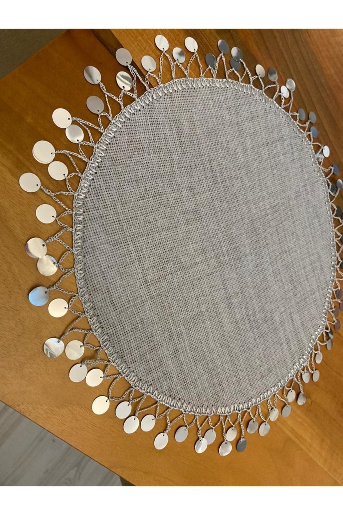 Gri Linen Kumaş Kenarları Gümüş Pul Örtü,amerikan Servisi Sunum Peçetesi 3