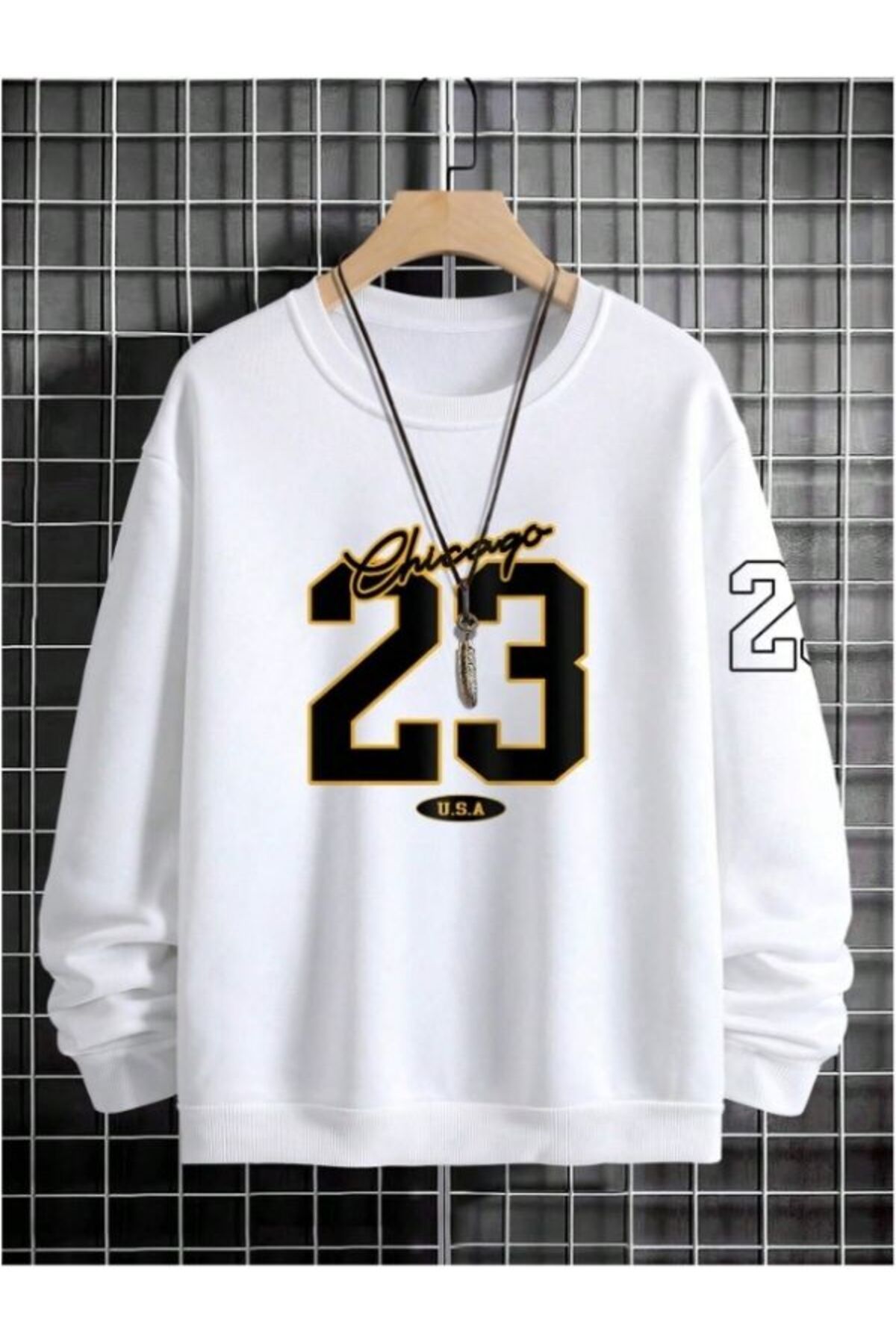 MOONBULL-Ανδρικό φούτερ Oversize - Chicago 23 εμπρός και μανίκι με στάμπα 2