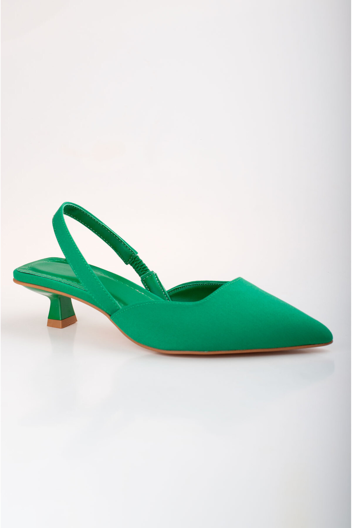 Women's Satin Green Short Heel Glass Heel Shoes New Season