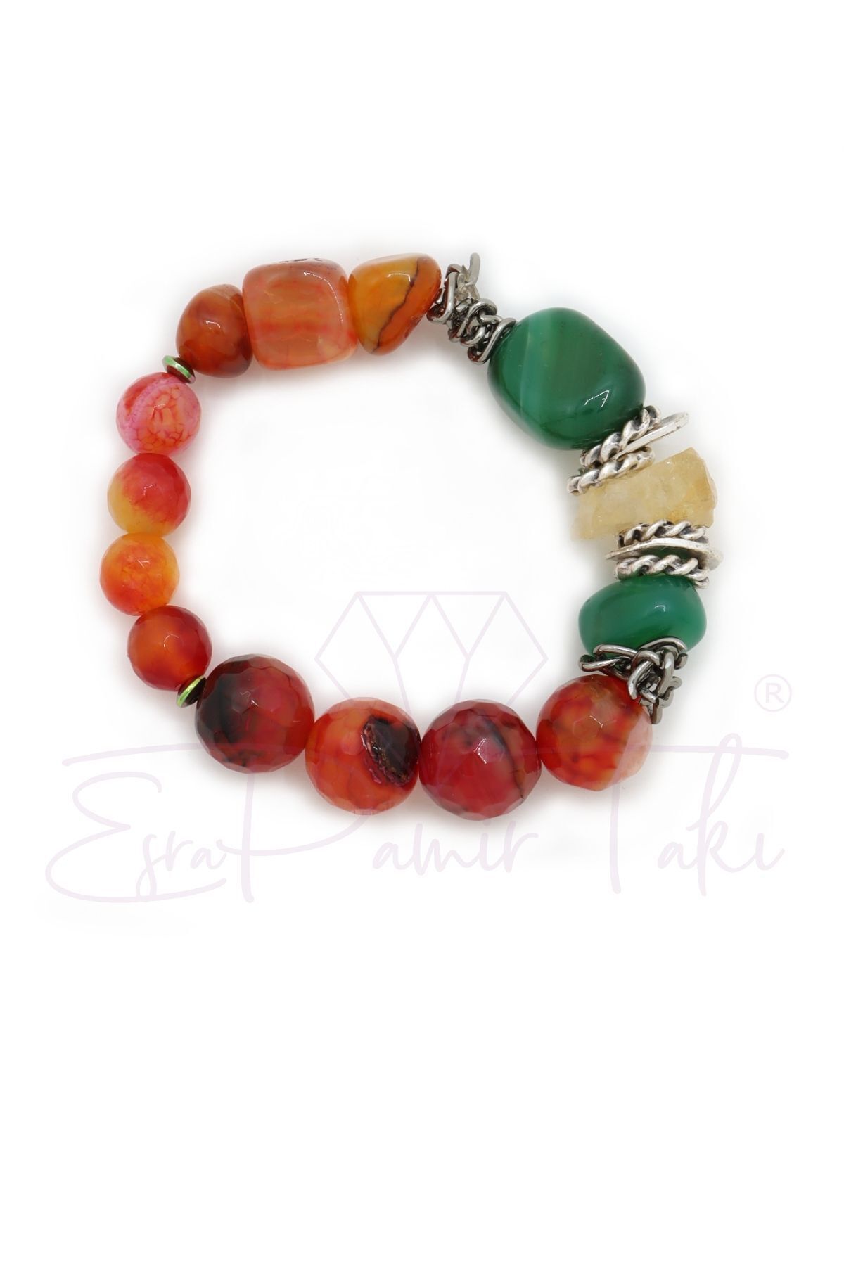 Green and Orange Color Agate and Citrine Natural Stone Bracelet