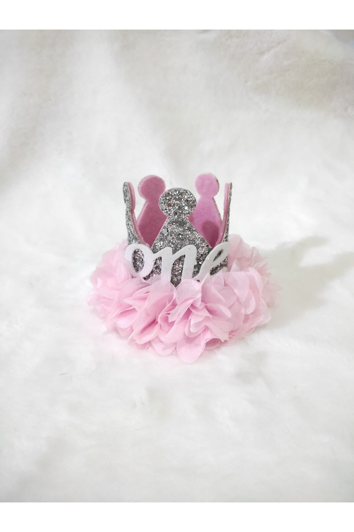 1 Year Birthday Crown Silver Pink