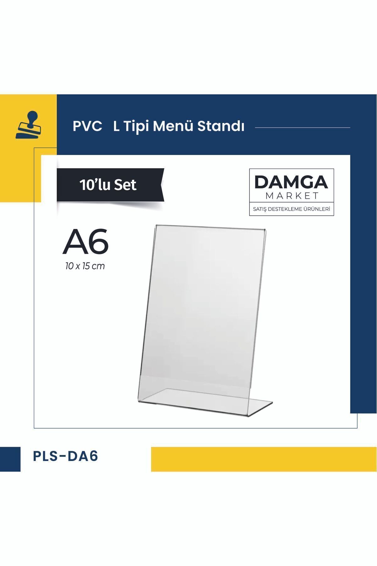 DamgaMarket Pvc L Tipi A6 Menü, Masaüstü Standı Dikey, Şeffaf, 10