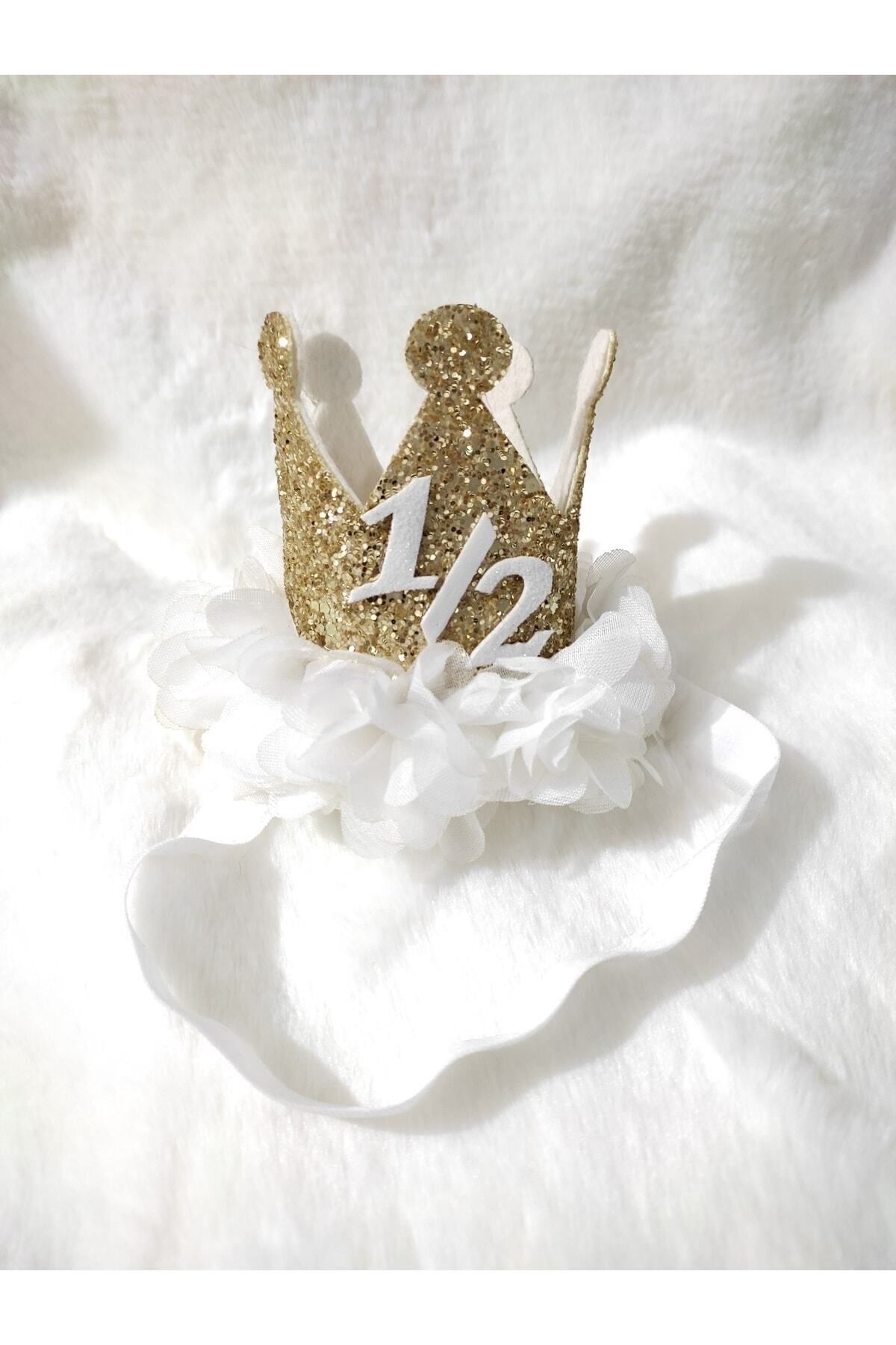 1 Birthday Crown Gold/white 1/2 Half Moon Party Crown