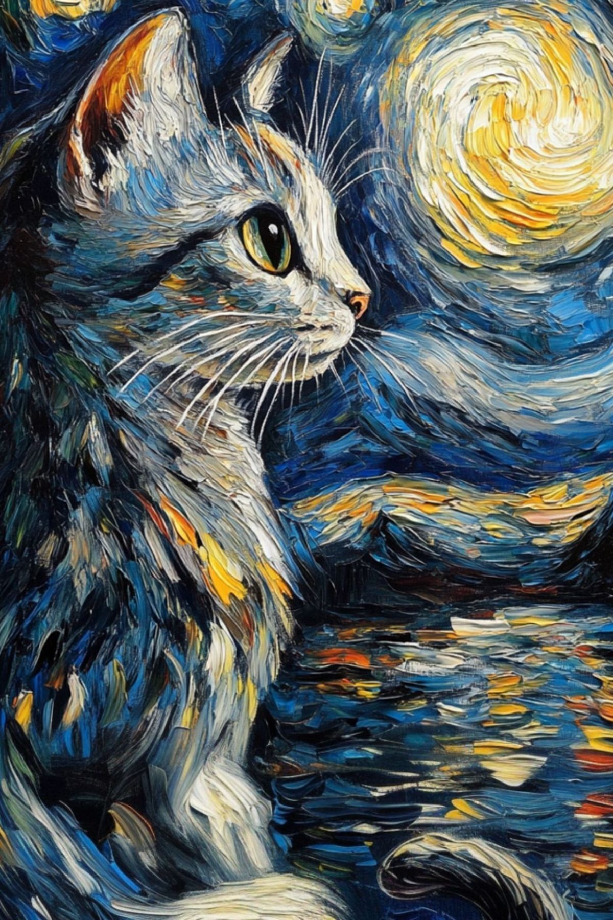 Pi Papers-ملصق Van Gogh Premium بتصميم فريد من نوعه على شكل قطة ليلية مرصعة بالنجوم - ملصق حائط ورقي ذكي 8