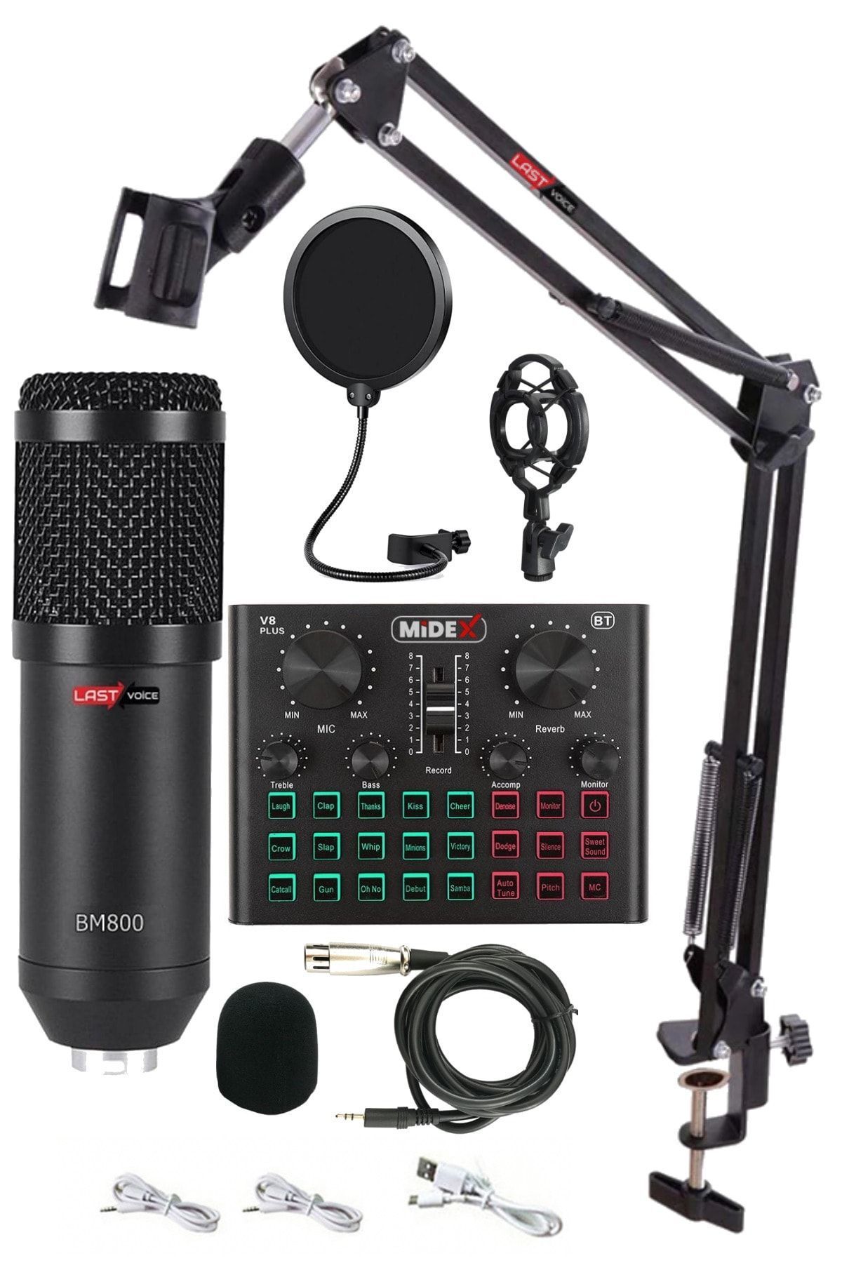BM800L Live Set Efektli Ses Kartı Mikrofon Stand Kayıt Canlı Yayın Seti (PC ve Telefon)