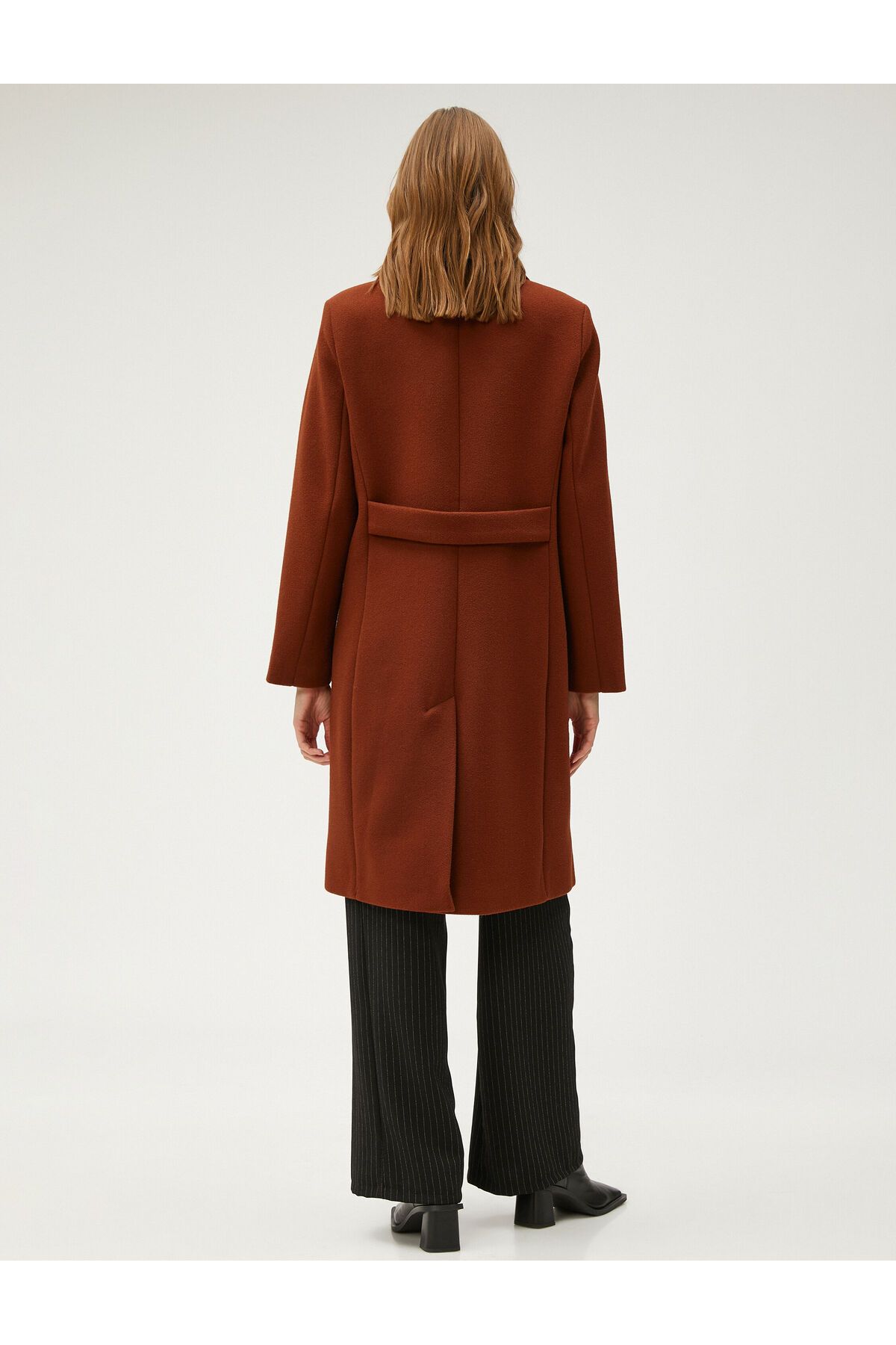 Koton-Long Cashmere Coat Double Breasted Double Buttoned with Pockets 4