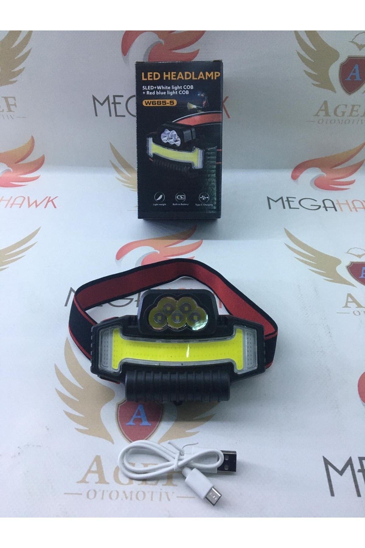 MEGAHAWK Kafa Lambası Feneri Cob Led'li - Kırmzı - Mavi Çakarlı