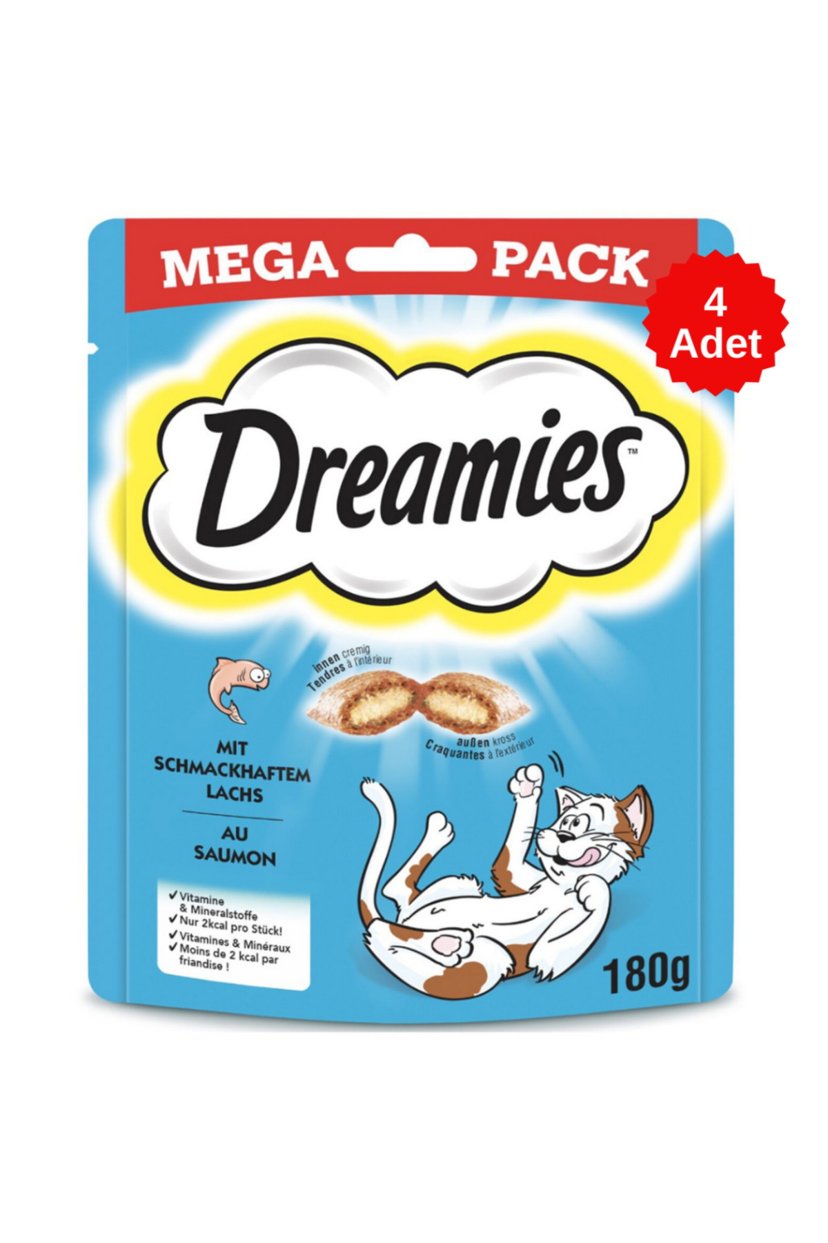 Dreamies İçi Dolgulu Somonlu Kıtır Kedi Ödülü Mega Paket 180 Gr 4 Adet