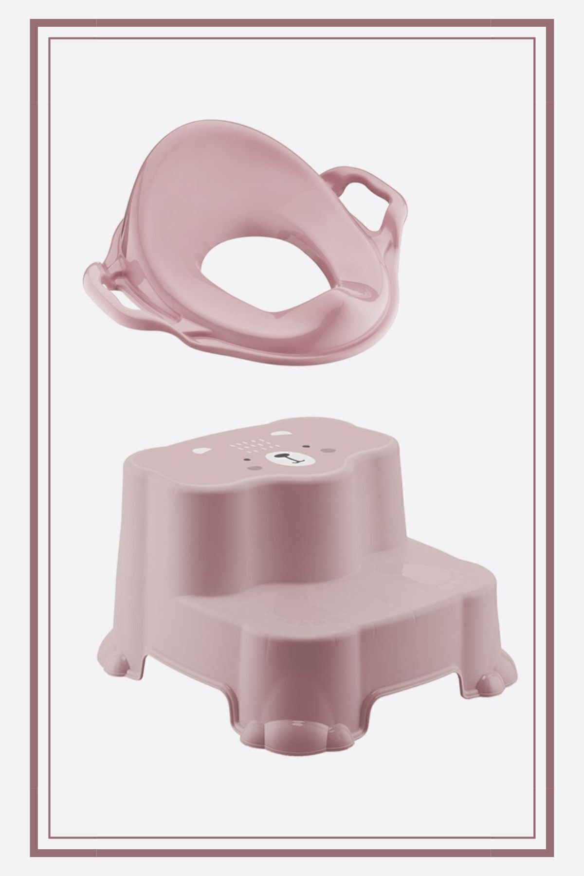 Zuu Baby Kaydırmaz Çift Basamaklı Çocuk Taburesi Ve Kulplu Klozet Tuvalet Alıştırma Adaptörü 2'li Set Pembe fotoğrafı 4 (önizleme)