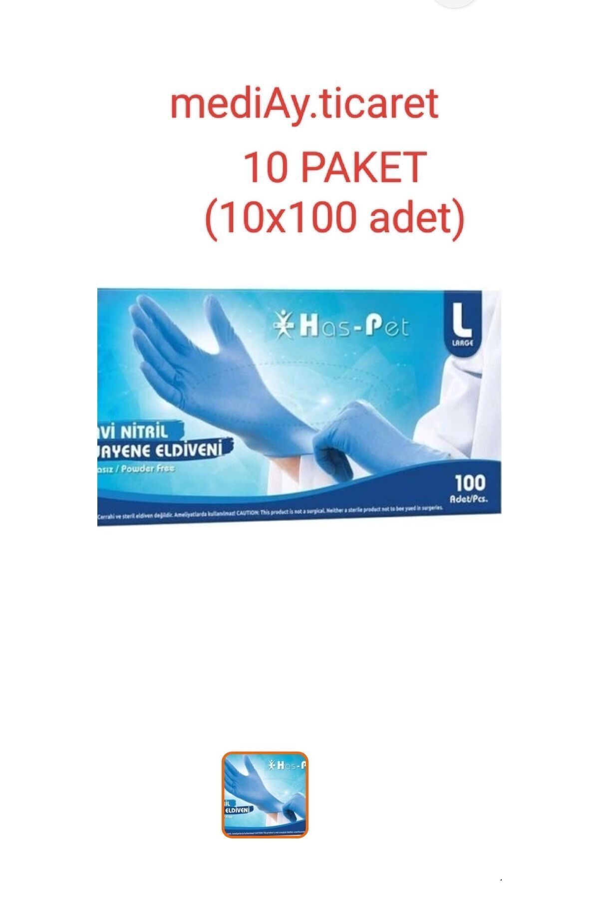 Has-Pet PUDRASIZ NİTRİL MAVİ ELDİVEN L beden ( 10 paket)