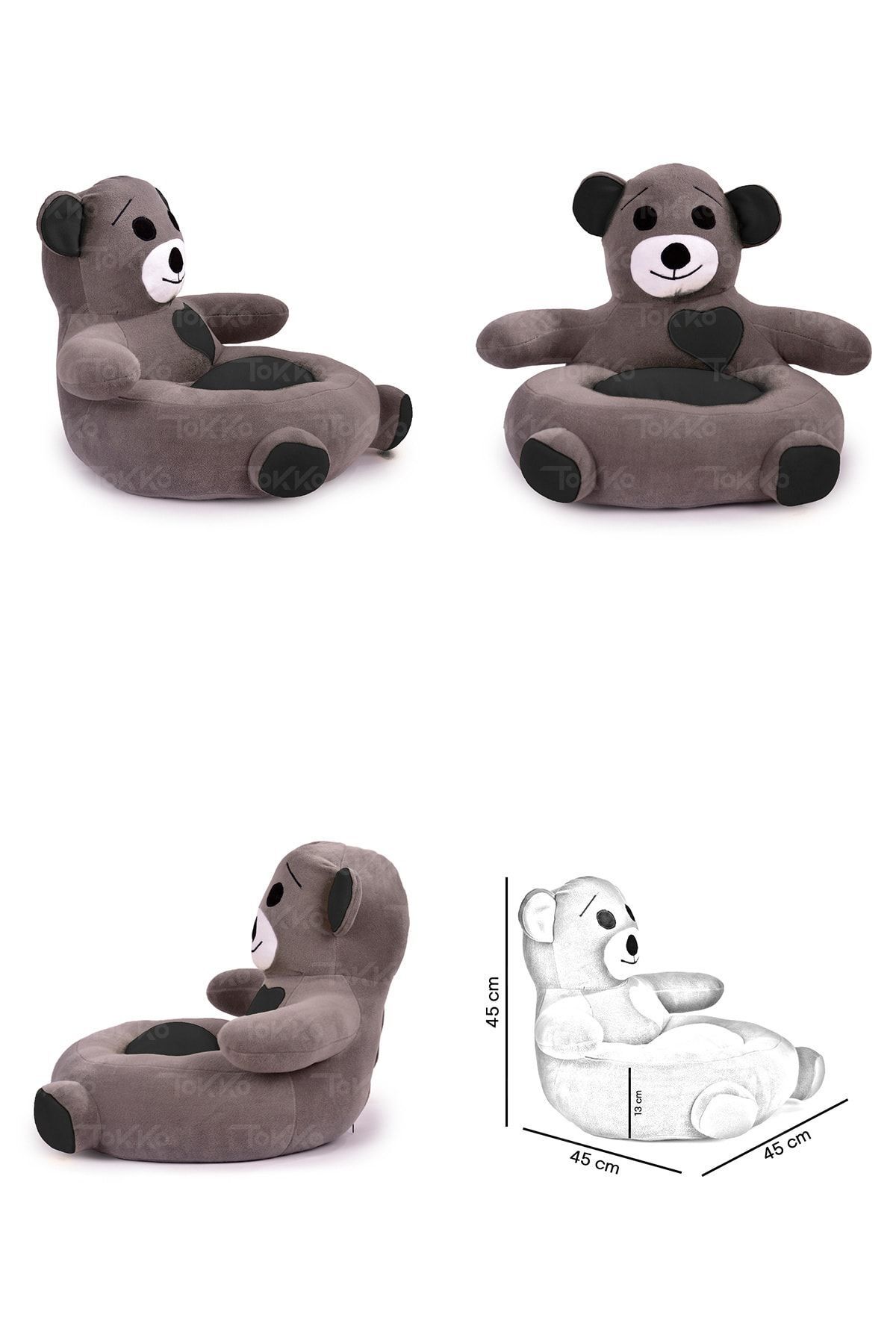 Lüks Üçlü Set - + 60 Cm Uyku Fili + Peluş Ayıcık - Antibakteriyel 3'lü Set Gri Siyah 3