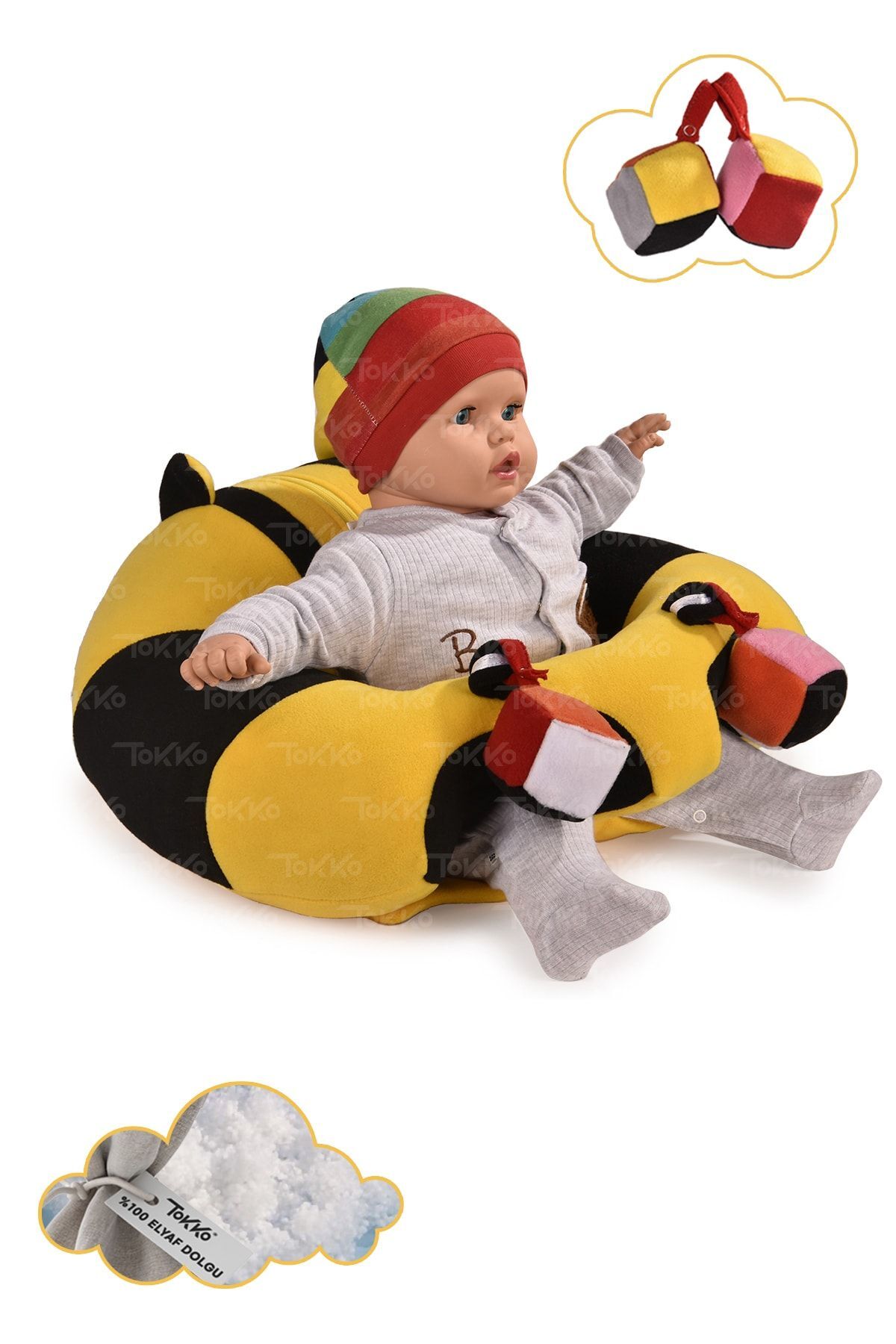 TOKKO Gray Yellow Baby Sitting Cushion Non-Tipping Baby Seat