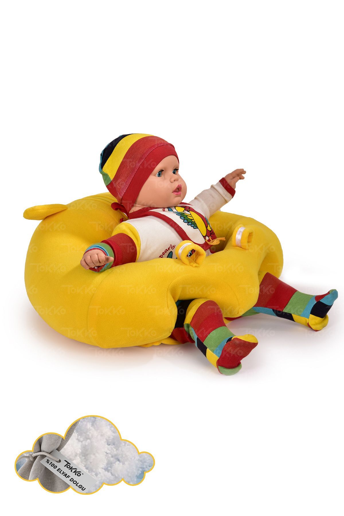 TOKKO Elyaf Dolgu Bebek Oturma Destek Minderi - Devrilmez Bebek Koltuğu - Büyük Bebek Oturağı Sarı