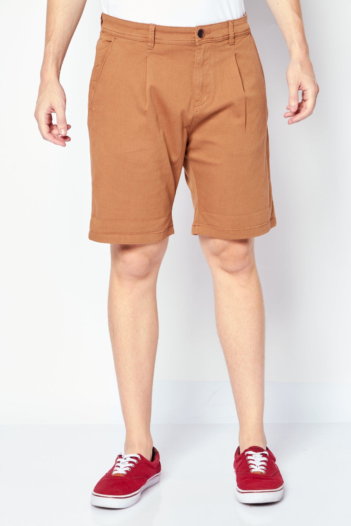 Selected Homme-Men Solid Chino Shorts, Brown 1