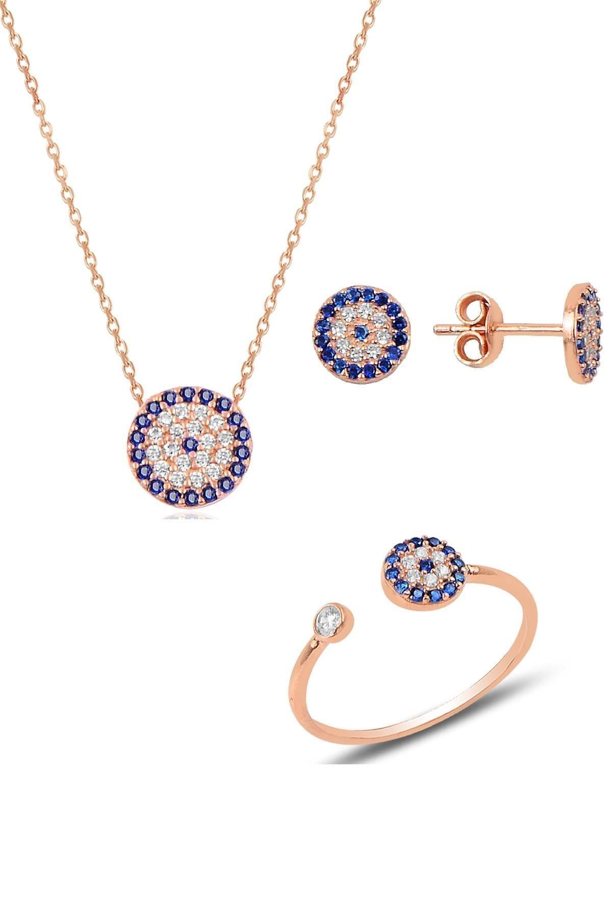 Söğütlü Silver Gümüş Rose Nazar Modeli Üçlü Set Sgtl10585rose