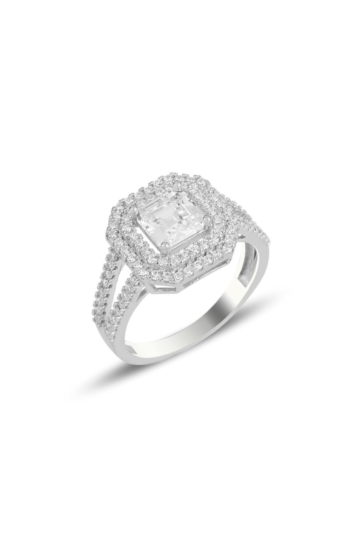 Söğütlü Silver Gümüş Rodyumlu Özel Tasarım Baget Kesim Zirkon Taşlı Yüzük Sgtl11591