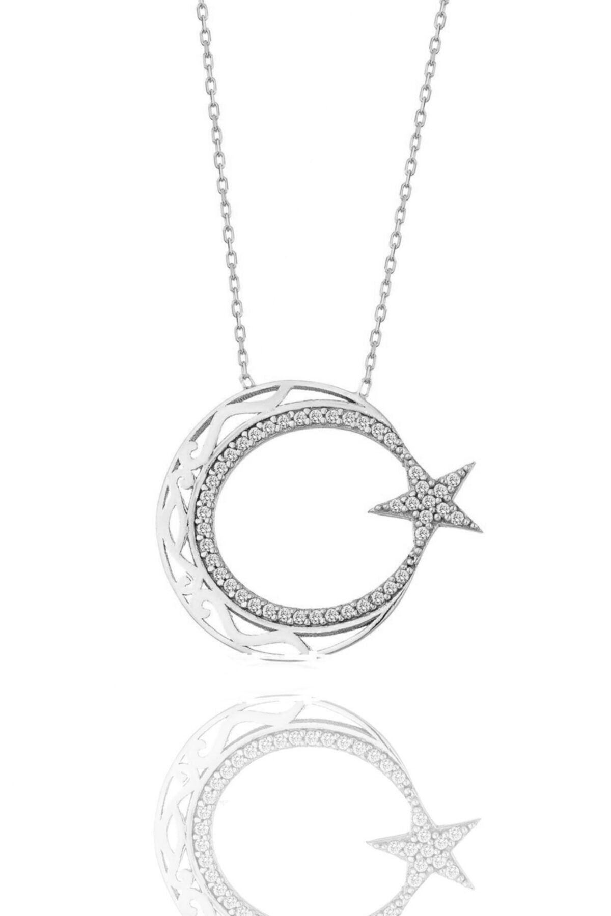 Gümüş Rodyumlu Zirkon Taşlı Ay Yıldız Kolye Sgtl4439r