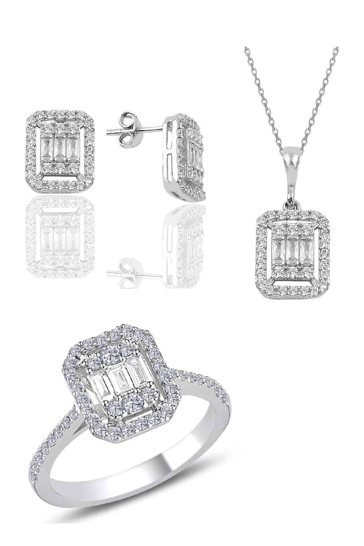 Söğütlü Silver Gümüş Baget Taşlı Üçlü Set Sgtl10480rodaj