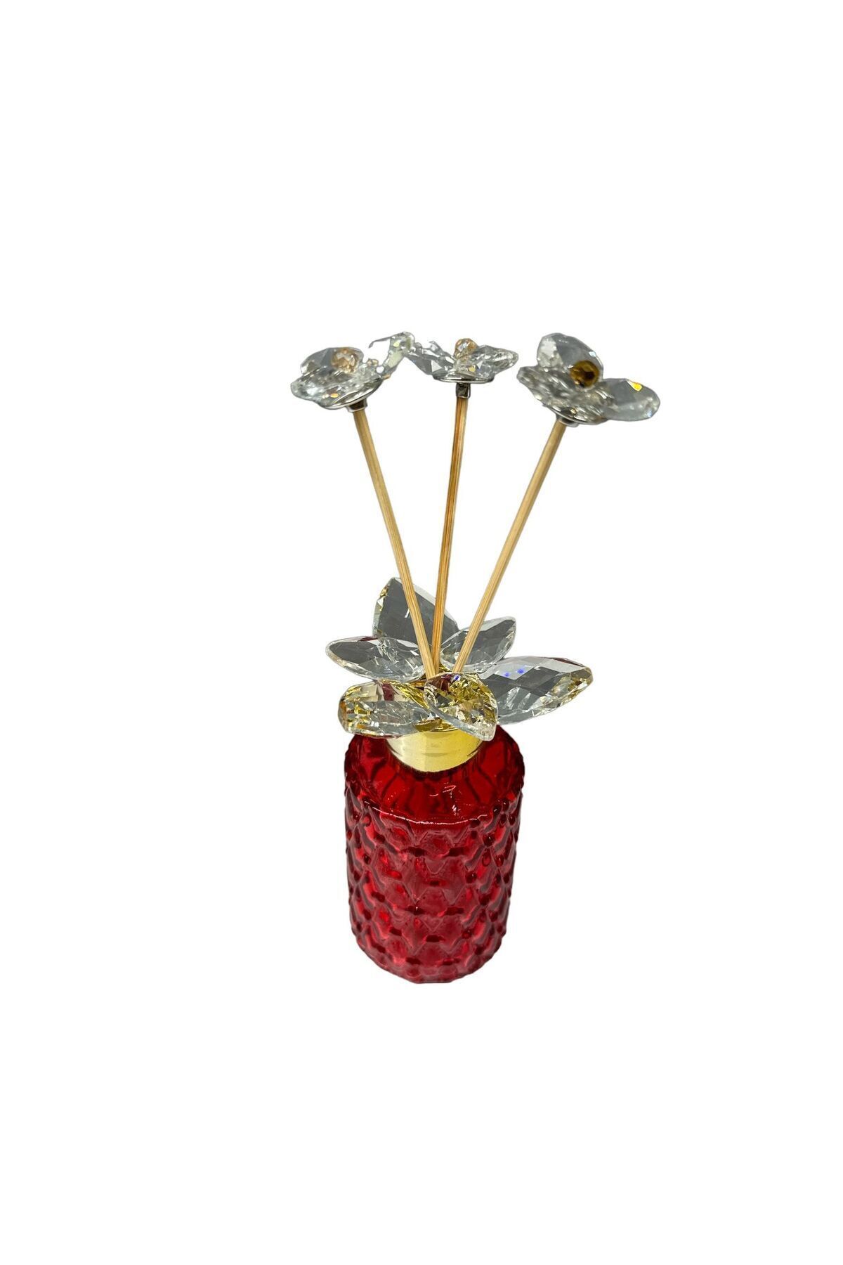 Decorative Crystal Glass Cylinder Room Scent Bottle Red Gold