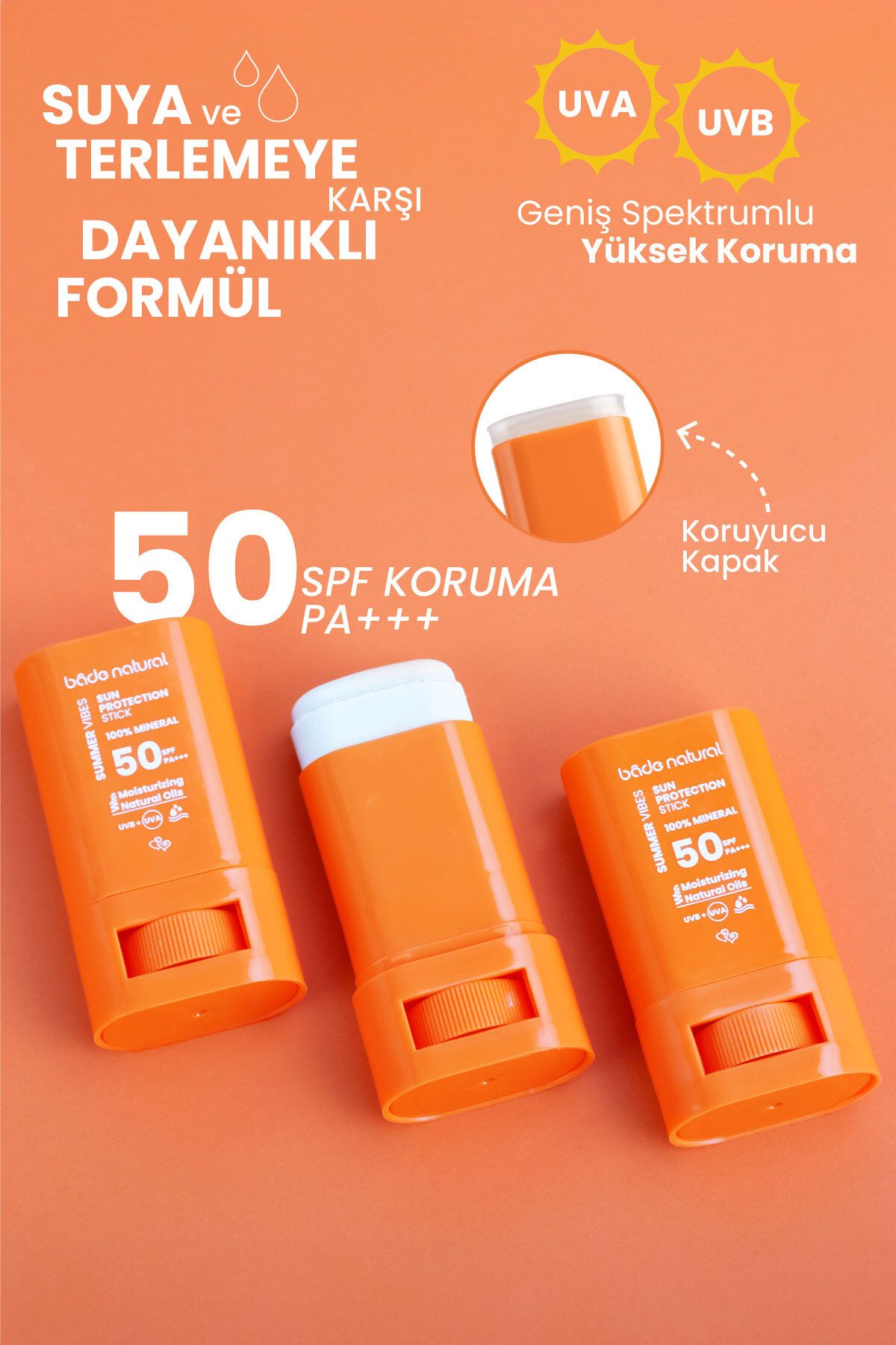 کرم ضد آفتاب صورت 50 SPF 100 ٪ فیلتر معدنی و چوب خورشید محافظت شده طبیعی Bade Natural
